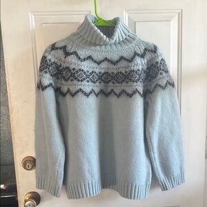 Vintage DKNY Cozy Wool Fair Isle Turtleneck Sweater - Light Blue
